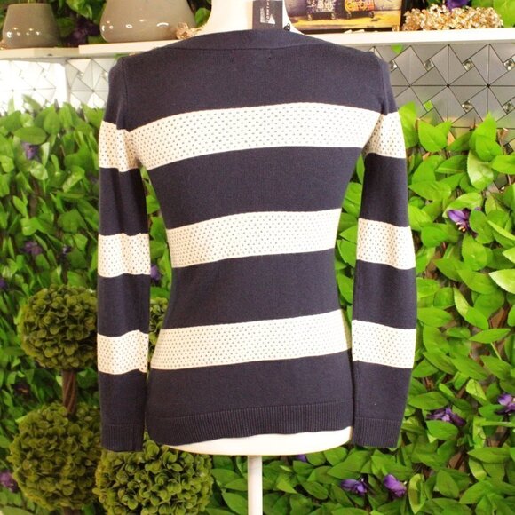 NWT Charter Club Stripe-Stitch Long Sleeve Sweater Intrepid Blue Combo XSP - Picture 3 of 8